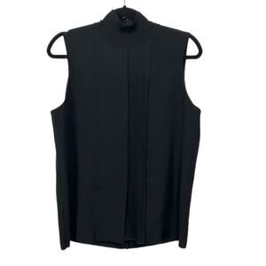 Vince Black Pleat Front Mock TurtleNeck Tank with Zipper Detail Women’s Size L